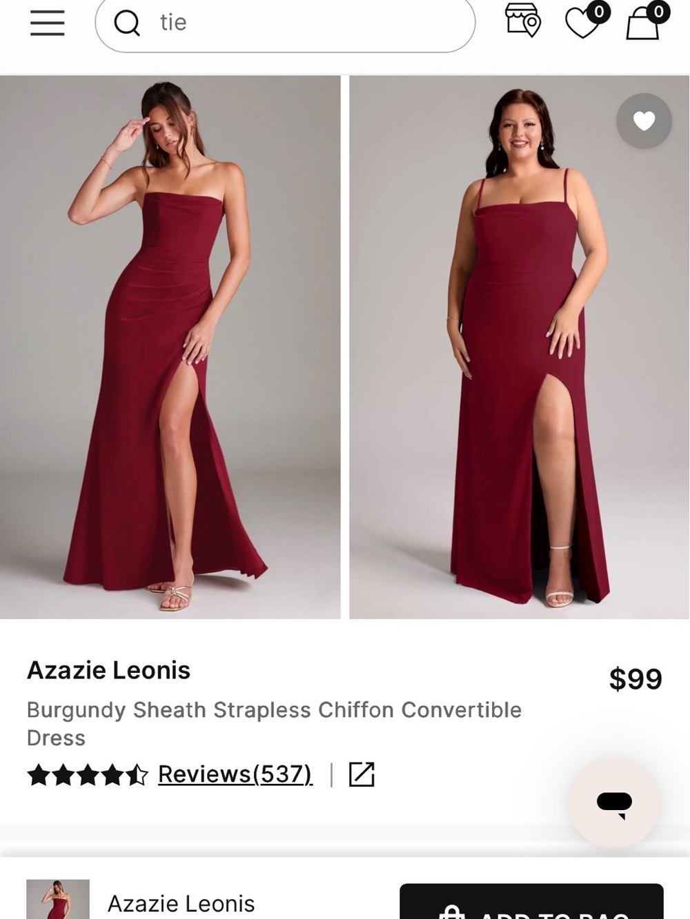 NWT Azazie Leonis burgundy Formal Gown Slit bridesmaid dress removable straps 4 - Picture 5 of 15
